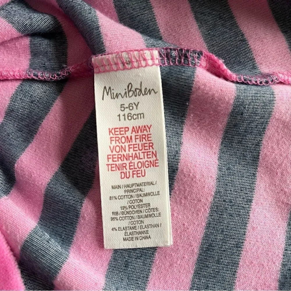 Mini Boden Girls Long Sleeve Velour Dress Pink and Navy Blue Striped Size 5-6